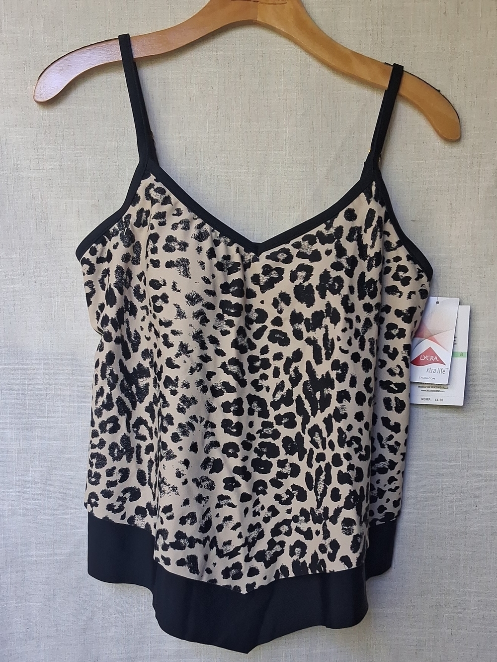 Maxine of Hollywood Leopard Print Swim Tankini Top in Beige and Black 8